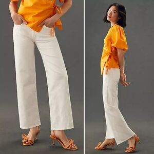 Edwin Marli Wide Leg High Rise Ankle Jeans In Eggshell Off White Ecru Denim 30